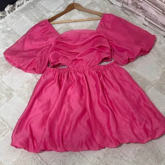 A New Day Puff Short Sleeve Cut Out Bubble A-Line Dress BARBIE PINK - Picture 8 of 13